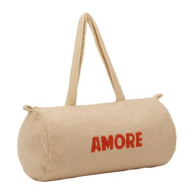 Sac de Voyage AMORE Bouclette Beige Nude Corail 50 x 26 x 26 cm 
