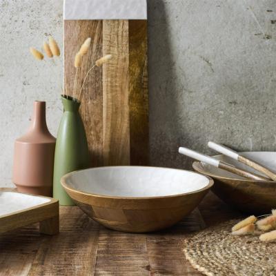 Saladier Bois de Manguier & Résine Beige Nacré Ø 27,5 cm