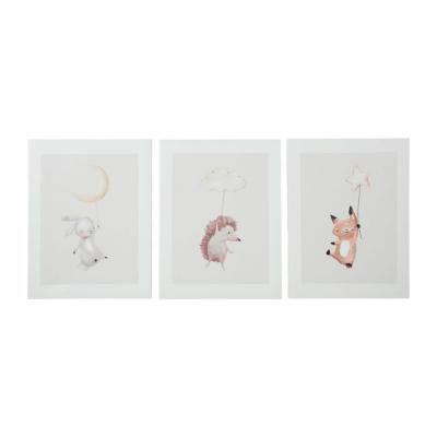 Toiles Animaux Chambre Bébé : Lapin, Renard, Hérisson 30 x 40 cm 