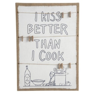 Tableau Mémo Cuisine Toile de jute "I Kiss better than I Cook"