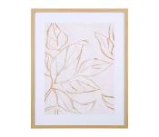 Cadre Décoratif Bois Clair & Feuilles Abstraites Dorées 42 x 52 cm