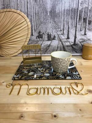 Dessous de Plat Noir/Doré + Porte-éponge + Tasse + Mot en Fil Aluminium