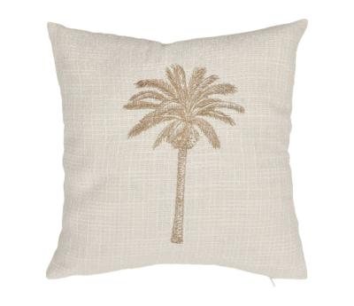 Housse de Coussin Palmier Brodé Beige Coton Texturé 40 x 40 cm 