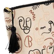 Pochette Visage ARTY Beige Noir 26X8X17 cm Coton 