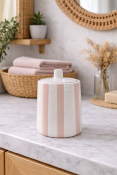 Pot de Rangement en Céramique – Rayures Rose & Blanc avec Couvercle Ø 10,2 x H. 12,8 cm
