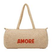 Sac de Voyage AMORE Bouclette Beige Nude Corail 50 x 26 x 26 cm 