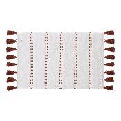Tapis Salle de Bain Rouge Blanc Pompons Ethnique 50 x 75 cm 