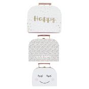 3 Valisettes de Rangement Fille Rose / Blanc / Or Little Princess