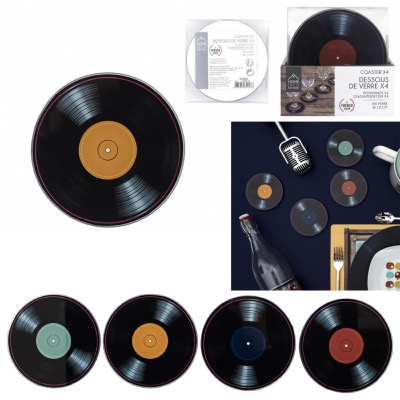 4 Dessous de Verre Vinyle Couleurs Verre Trempé Ø 10 cm 