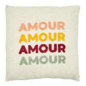 Coussin Bouclette Beige Bonheur Amour Love Multi Couleurs 40 x 40 cm 
