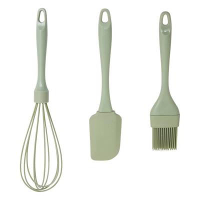 Lot de 3 Ustensiles de Pâtisserie – Fouet, Spatule & Pinceau - Couleurs Pastels (Vert, Rose, Beige)