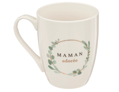 Mug Maman Adorée Beige Doré Couronne Eucalyptus 33 cl