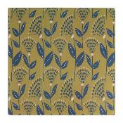 Dessous de Plat Bleu Marine Jaune Moutarde Motif Végétal Verre Trempé 25 x 25 cm 