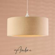 Suspension en Lin Beige & Cannage Bambou AMBRE Ø 35 X H.14 cm