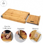 Planche à Découper Bambou 40 x 25 cm Balance & Aiguiseur Intégrés 3 en 1